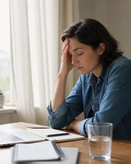 personne fatiguée au travail face à un ordinateur