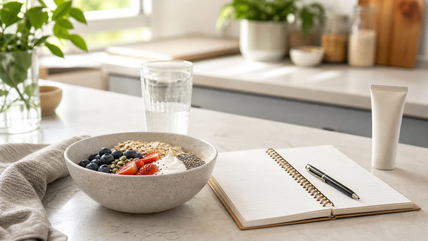 Carnet alimentaire et repas équilibré pour suivre acné digestion et peau