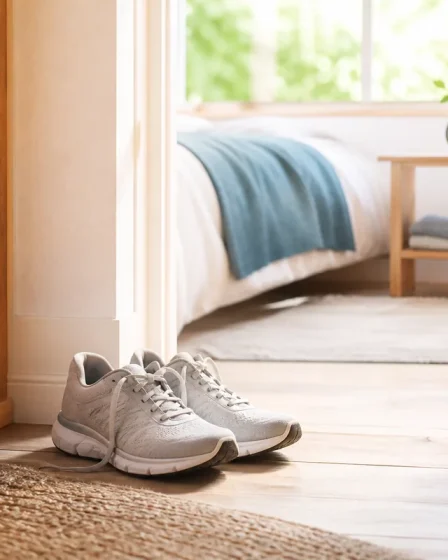 Chaussures de marche près d’une chambre lumineuse pour mieux dormir