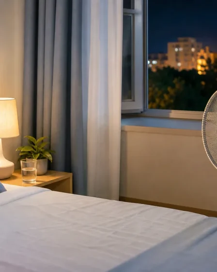 Ventilateur dans une chambre la nuit pour éviter la gorge sèche au réveil