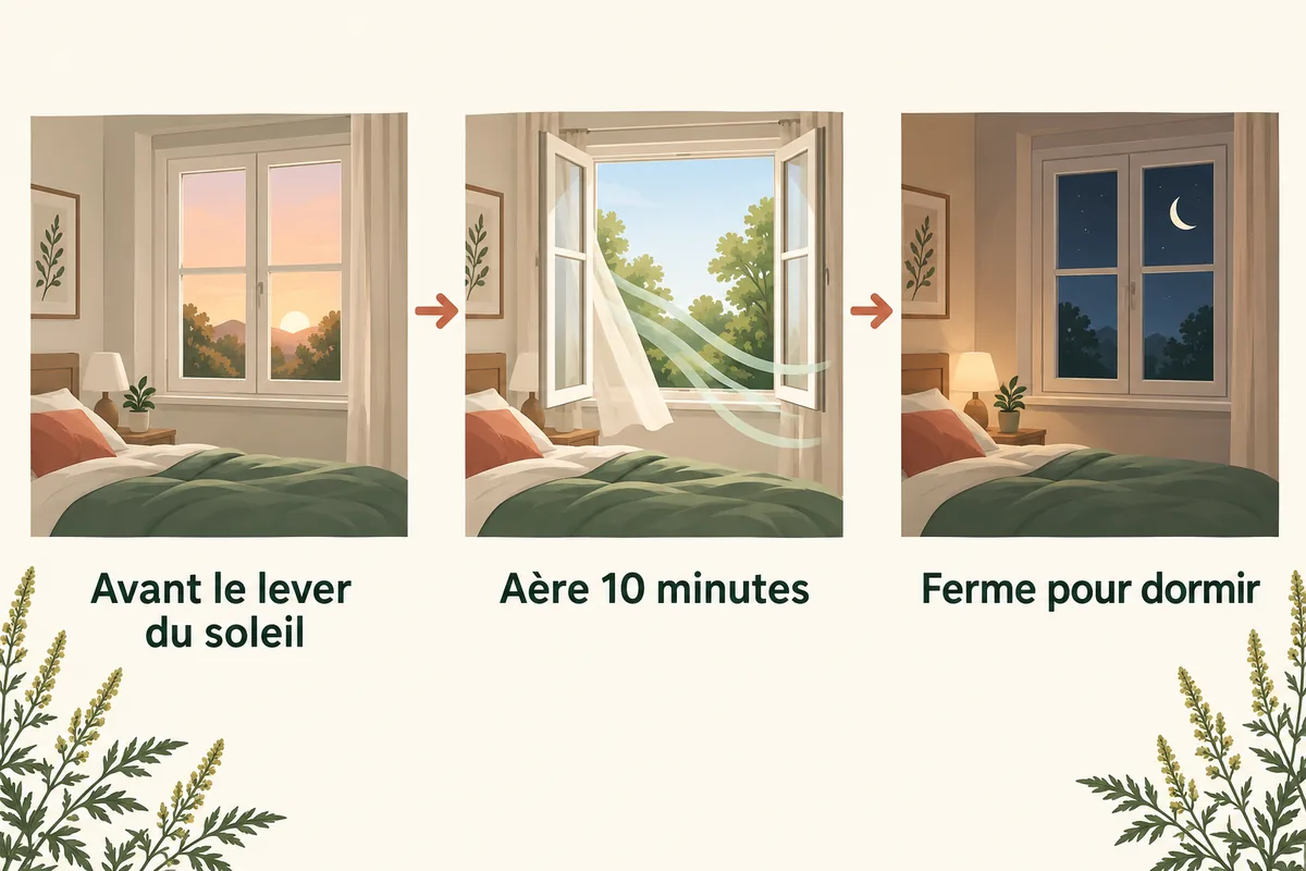 Aérer la chambre dix minutes avant le lever du soleil puis fermer la fenêtre pour dormir